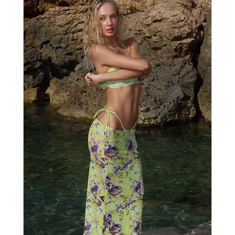 French-Style Fresh Floral Green Bikini 3 Piece Set 2026 New Fashion Push Up Hot Spring Swimwear Set