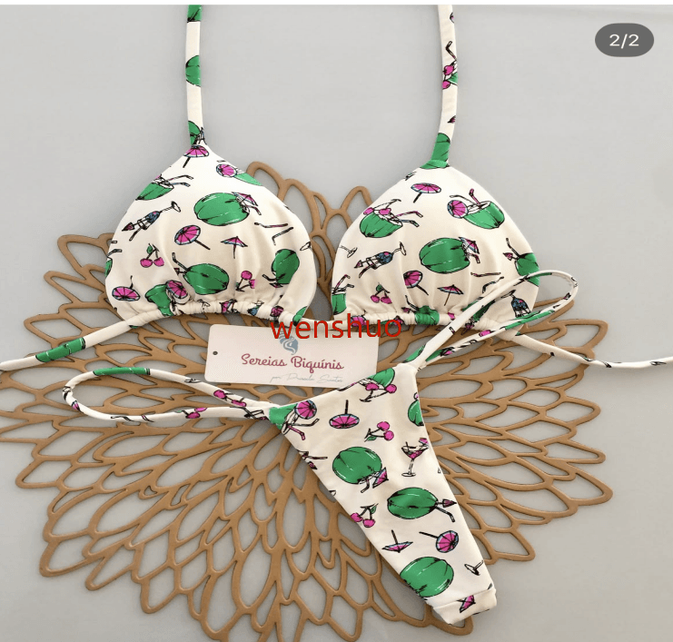 Custom New Fashion Sexy Thong 2 Piece Bikini 2025 Spa Beach Printed Ins Swimwear Beach Set
