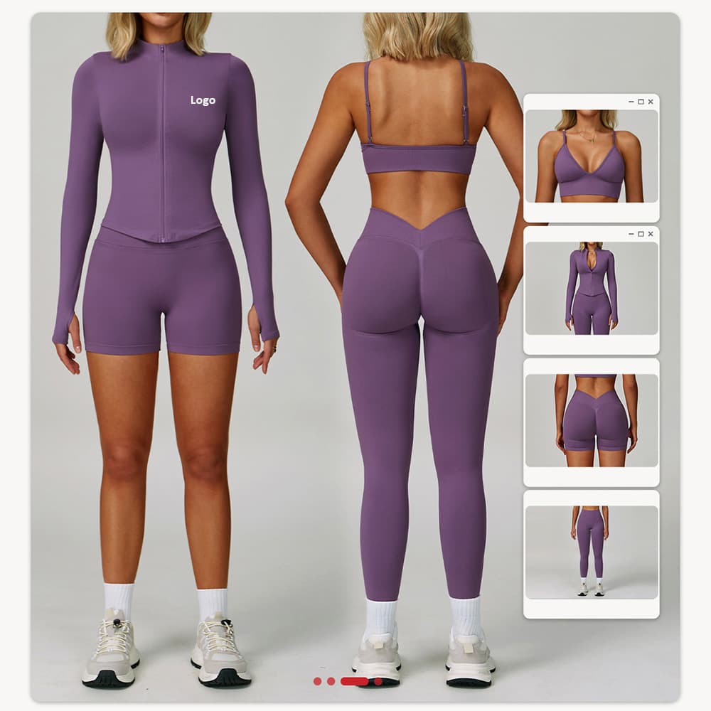 Nylon Seamless Workout Set Breathable Sports Gym Wear Jacket and Pants Yoga Sets