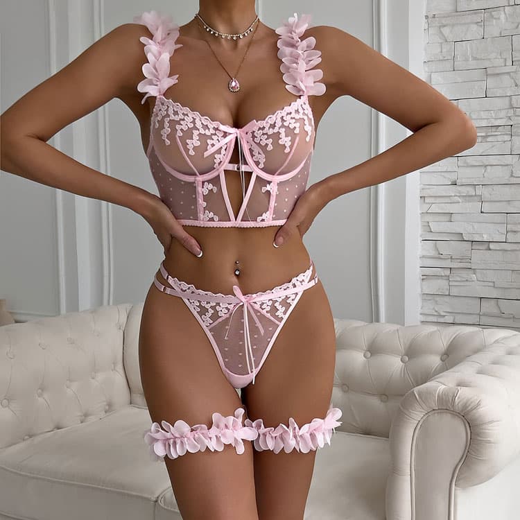 Flower Embroidered Sexy Lingerie Wholesale Lace Mesh Sexy Underwear Custom Logo Sexy Fishnet Stockings Factory Direct