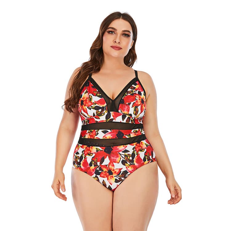 New Floral Print Bikini One Piece Swimsuit Patchwork Bathing Suit Sexy Plus Size Swimwear