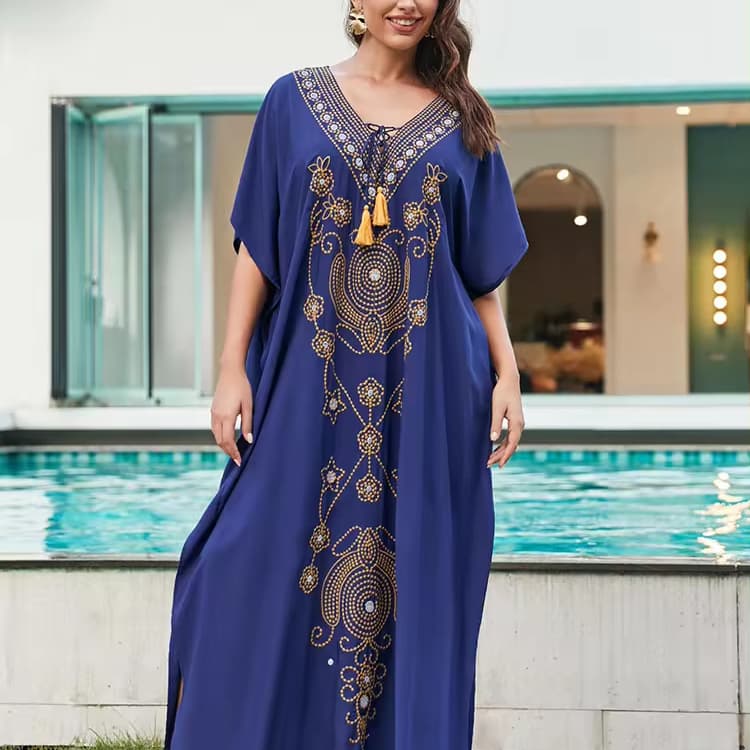 2025 New Rayon Embroidered Vacation Loose Plus Size Robe Beach Outfit Dress Long Skirt Bikini Cover Ups