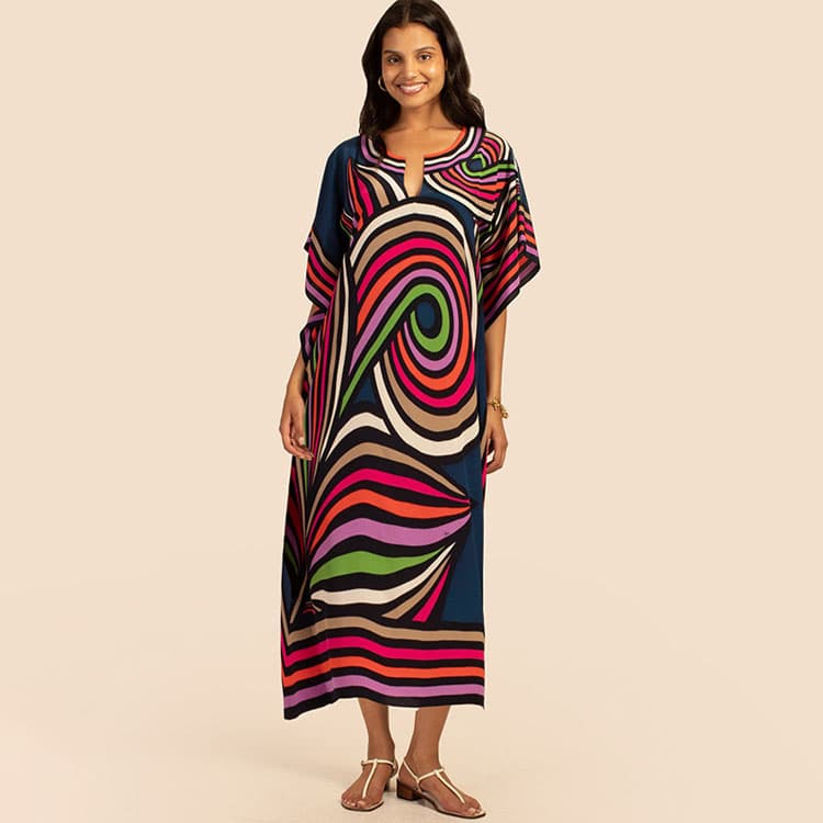 Printed Pattern Dress Wholesale V Neck Beach Dress Custom logo Thin Bikini Cover up Factory Directly