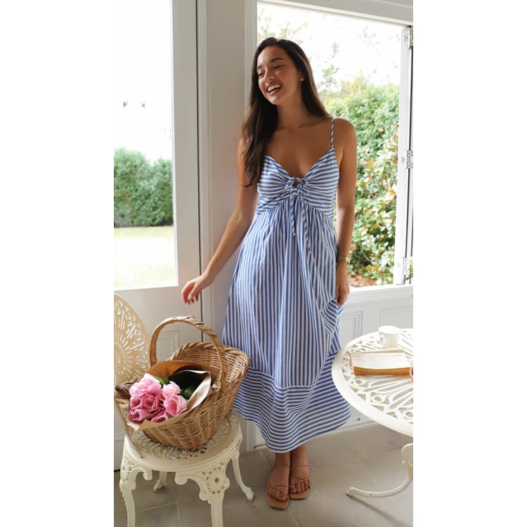 Striped slip Dress Wholesale Fashion Design Dress Custom logo Casual Drawstring Dress Factory Directly