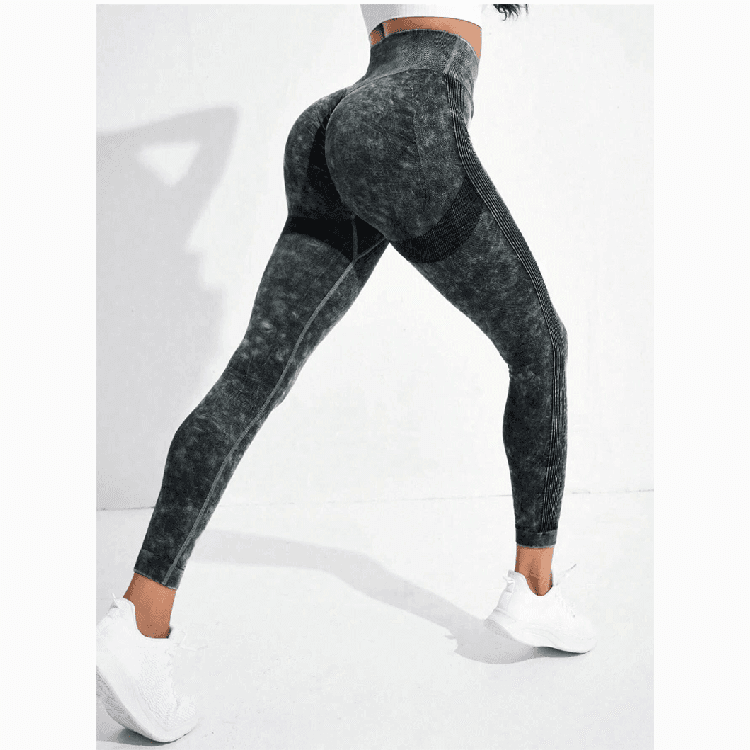 Seamless Washed Frosted Gym Fitness Pants Butt Lift Cross Band High Waist Yoga Leggings