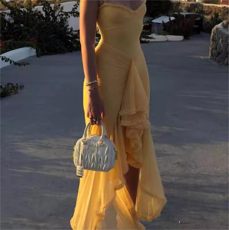 Solid Color slip Dress Wholesale Lace Edge Pleated Long Skirt Custom logo Slim Fishtail Skirt Factory Directly