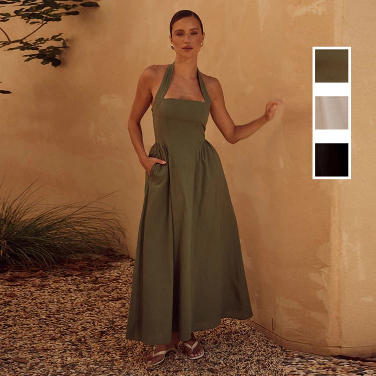 Solid Color Casual Dress Wholesale Fashion Design Dress Custom logo Halter Neck Dress Factory Directly