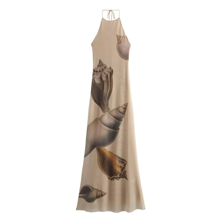 Halter Bodycon Dress Custom logo Shell Pattern Long Dress Directly Fashion Casual Dress Wholesale