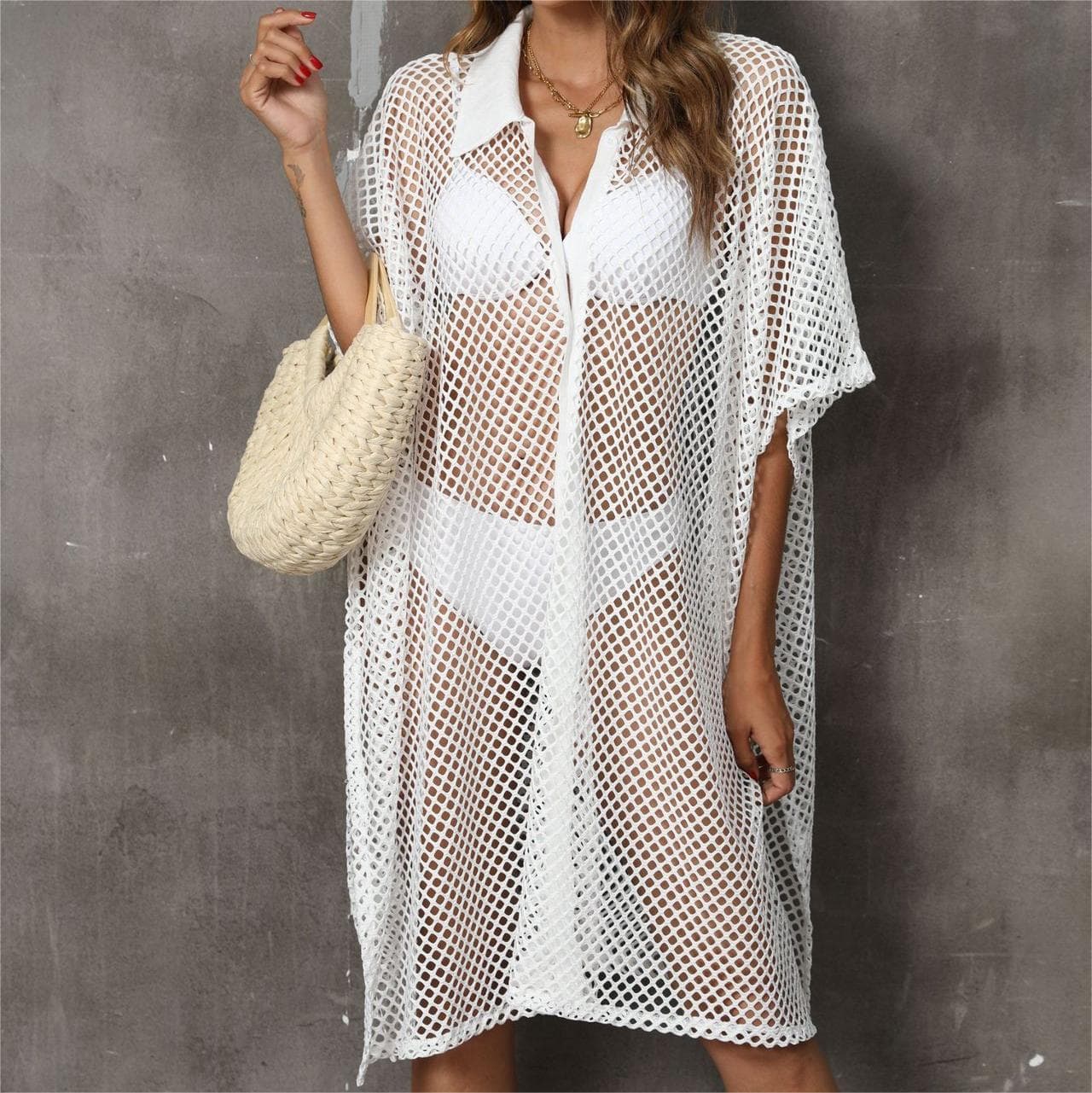 Lapel Knitted Cardigan Wholesale Mesh Bikini Cover Ups Custom logo Loose Sun protection Cardigan Factory Directly
