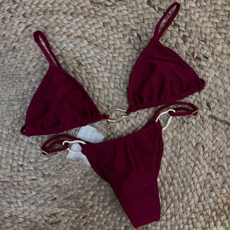 XS-XL Sexy Solid Color Bikini New Thong Fashion 2025 Swimsuit Beach Spa Two Piece Set