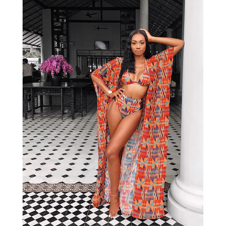 New Arrival Sexy Bikini Three Piece Digital Print Swimsuit Bikinis Beachwear Old