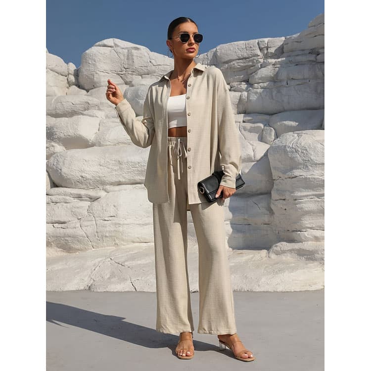 Fashion Loose Top Wholesale Solid Casual Suit Custom logo Drawstring Trousers Factory Directly