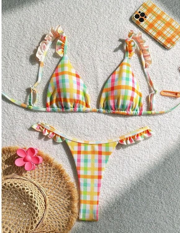 XS-L Colorful Throng Bohemian Style Sexy Bikini 2 Piece Set 2025 New Cute Fashion Swimwear Set