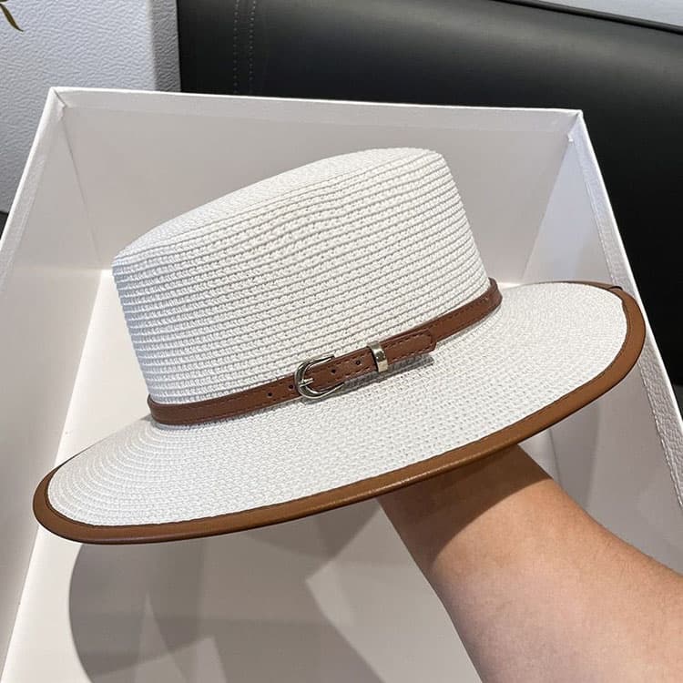 French Style Flat Brimmed Hat Wholesale Flat Brim for Sun protection Straw Hat Holiday Beach Straw Hat