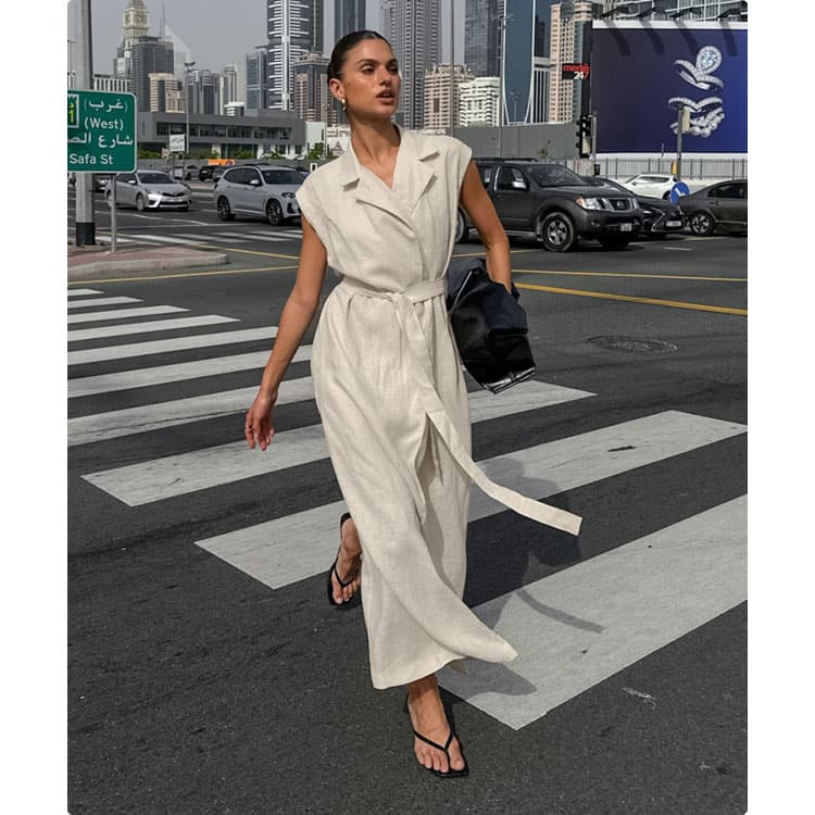 French Style commuter Temperament Cotton and Linen Women Dress 2025 Autumn Elegant Khaki Shirt Dress Women Clothing