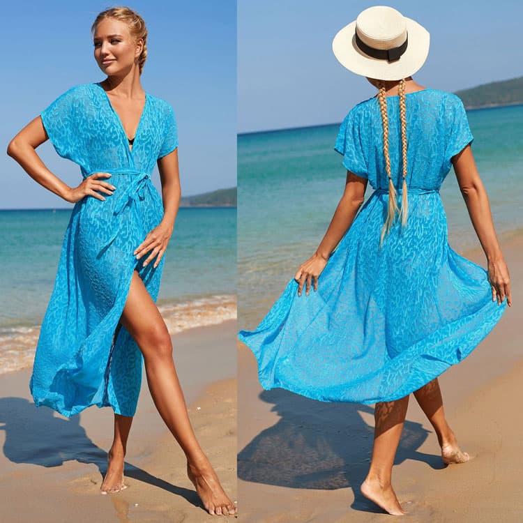 Jacquard Cover Ups Lace up Cardigan for Beach Bikini Coverups Women Beach Dress