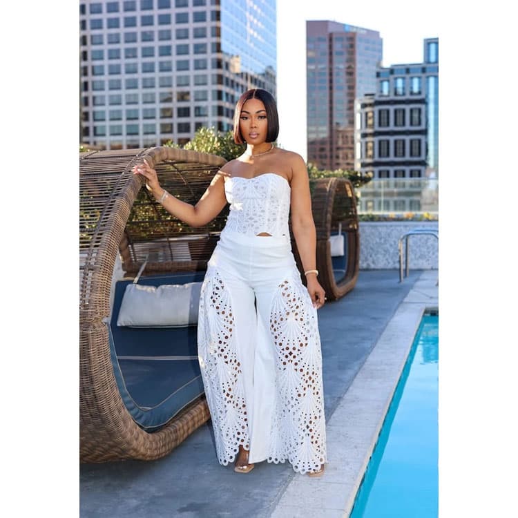 Simple Cutout Print Suit Wholesale Strapless Slim Fit Top Factory Direct Solid Loose Trousers Custom logo