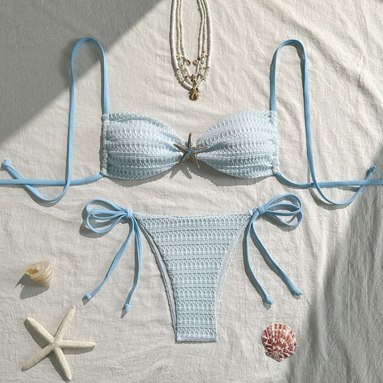 2026 Simple Backless Sexy Bikini Set Ins Cute Sky Blue 2 Pcs Beach Wear Vacation Swimsuit Set
