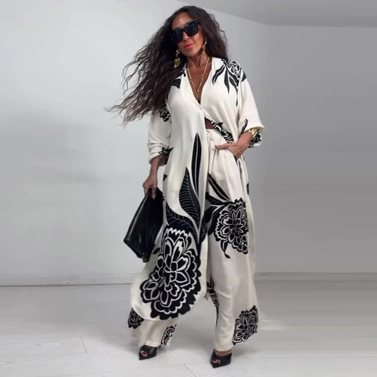 Trendy Printed Suit Custom logo Retro Long Top Factory Direct Elastic Straight Trousers Wholesale