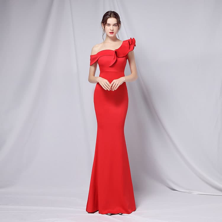 Off Shoulder Fishtail Skirt Custom logo Ruffled Evening Dress Directly Luxury Long Skirt Wholesale