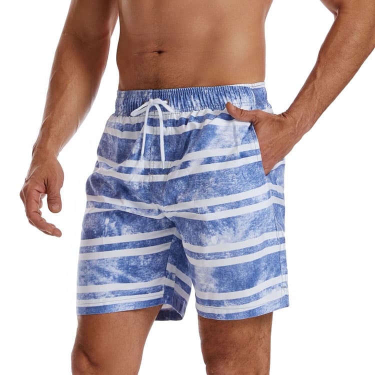 Wholesale Men Quick Dry Beach Pants Striped Printed Beach Shorts Washed Fabric Swimming Pants Plus Size Casual Shorts