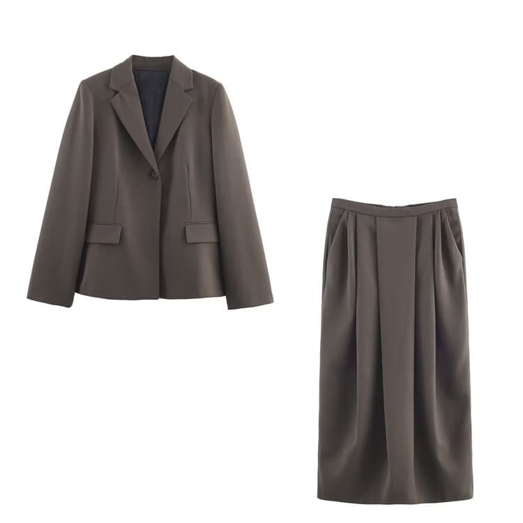 Solid Color Work Suit Wholesale Long Sleeve blazer Custom logo Simple Split Maxi Skirt Factory Direct