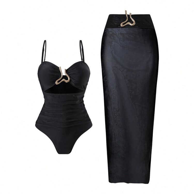 New Fashion One Shoulder Beach Long Shirt Bikini Swimwear Solid Color Sexy Swimsuit