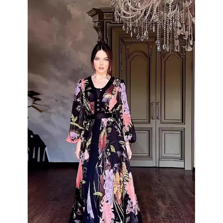 Printed Loose Dress Factory Direct Long Sleeve Dress Set Custom logo High Quality Maxi Dress Wholesale