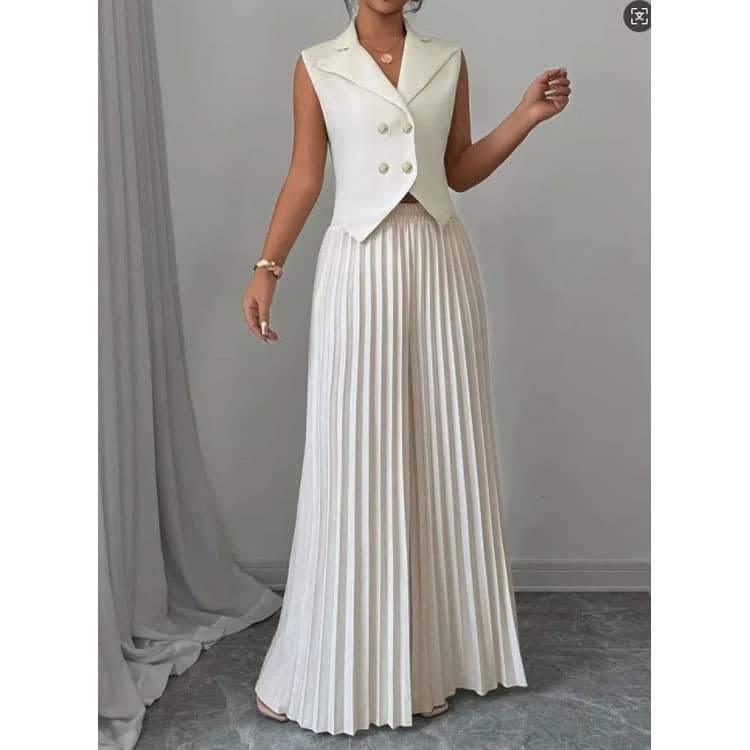 Solid Color Women Suit Wholesale Pleated Loose Trousers Custom logo Sleeveless Fashion Suit Factory Direct