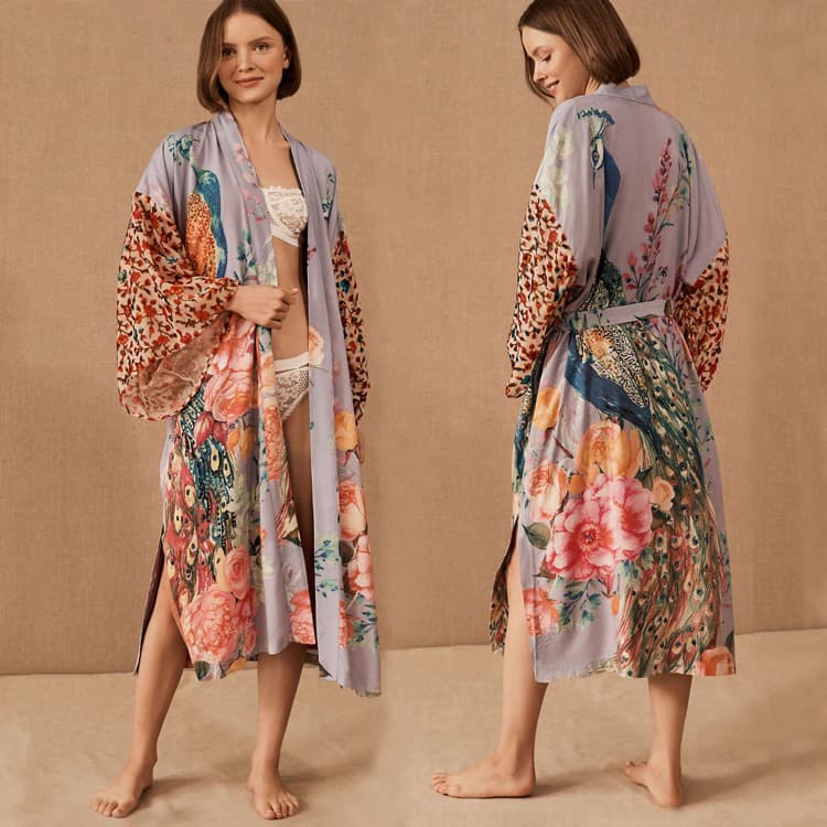 Beach Blouse Peacock Bikini Cover up Positioning Print Beachwear Vacation Sun Protection Cardigan