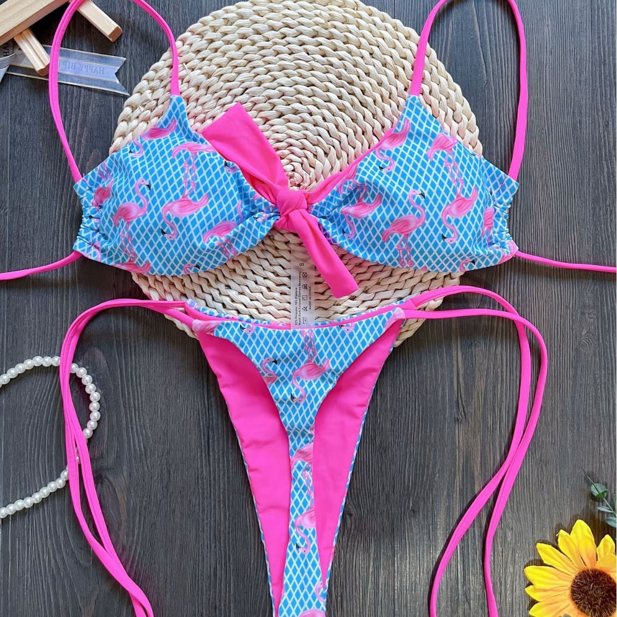 Bow Tie Pretty Printed Sexy Thong Bikini 2025 New Cute Ins Style Beach Spa Swimsuit