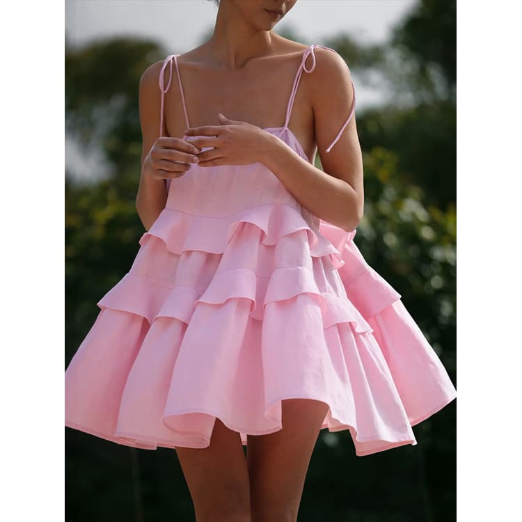 Backless Ruffle Dress Wholesale Pure Cotton Suspender Dress Custom logo Loose Puffy Skirt Factory Directly