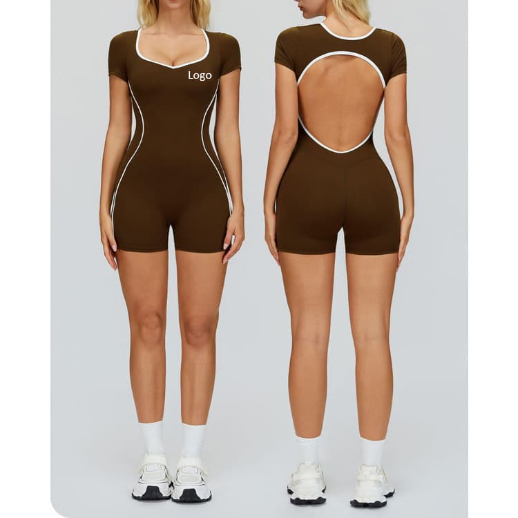 One Piece Sports Bodysuit Romper Sexy Backless Gym Fitness Jumpsuit for Women Color Block Nude Feel Yoga Jumpsuit