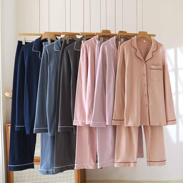 Simple Casual Pajama Set Wholesale Solid Color Loungewear Custom logo Loose Straight Leg Pants Factory Direct