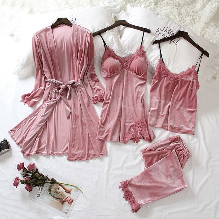 Soft Velvet Pajamas Factory Directly Simple Four Piece Pajamas Wholesale Solid Color Loungewear Custom logo