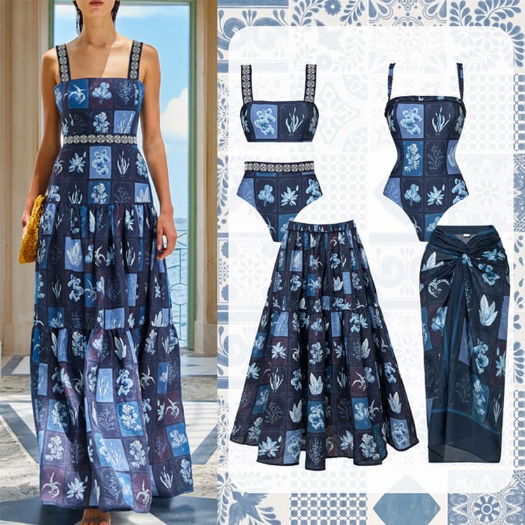 Noble Embroidery Ethnic High Quality Swimsuit Dress Set 2026 Cowboy Style Ins Style Beach Set