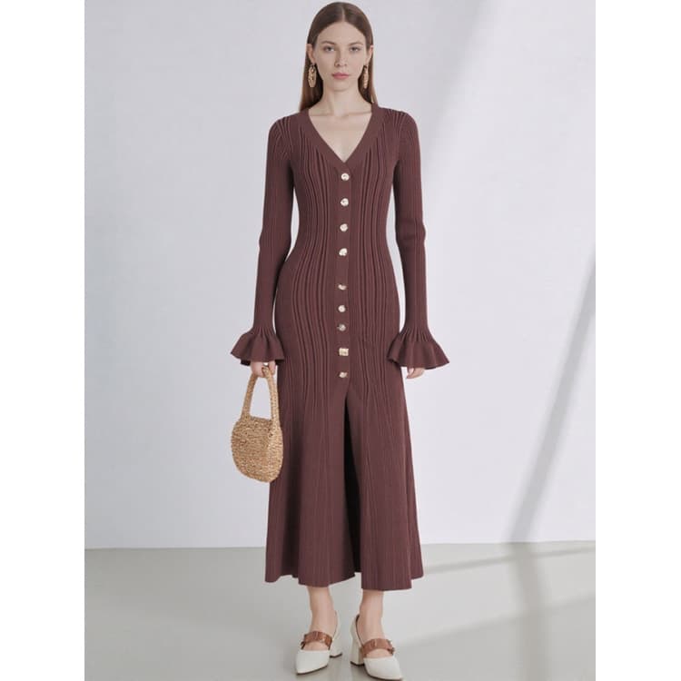 Simple Knit Dress Factory Direct Solid Color Dress Custom logo Vertical Striped Maxi Skirt Wholesale