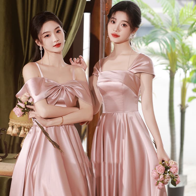 Pink Long Host Dress Wholesale Coming of Age Ceremony Dress Factory Directly Satin Bridesmaid Dresses Custom logo