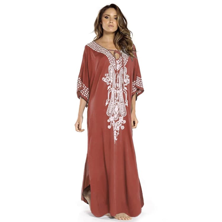 New Rayon Embroidered Robe Casual Dresses Bikini Cover Ups Islamic Beach Dresses