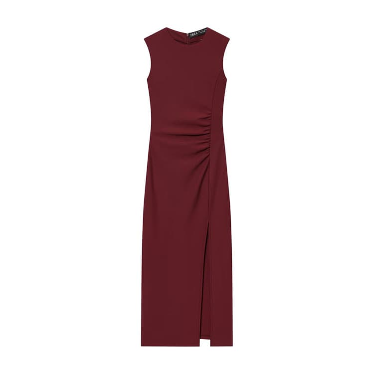 Women Casual Dress Elegant Round Neck Sleeveless Red Long Dress Women Casual Commuter Dress