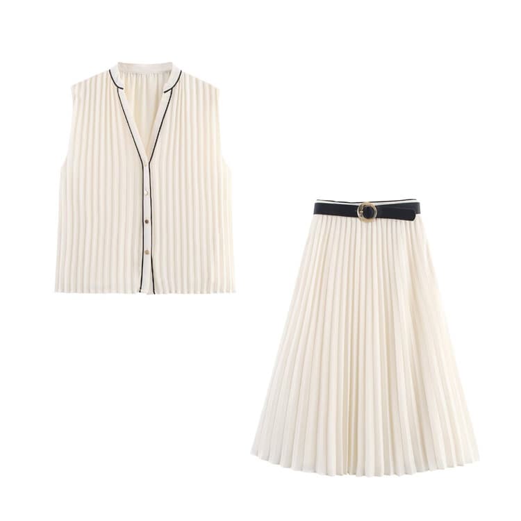 Pleated Dress Set Wholesale Loose Sleeveless Dress Custom logo Solid Color Long Dress Factory Direct