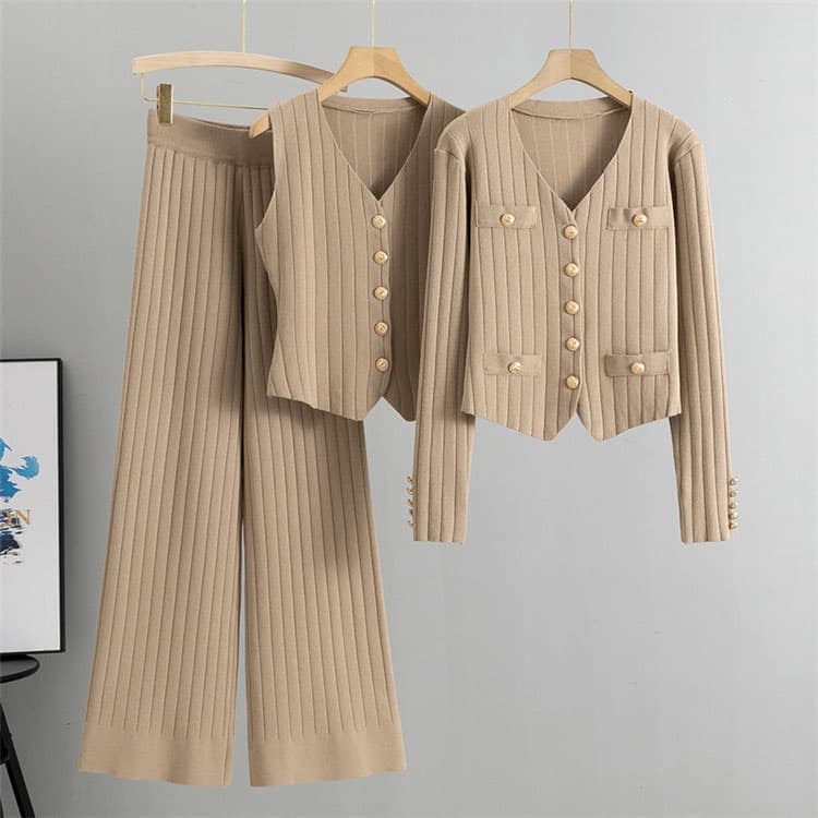 Striped Knit Suit Custom logo Women Three Piece Suit Factory Directly Soft Solid Color Trousers Wholesale