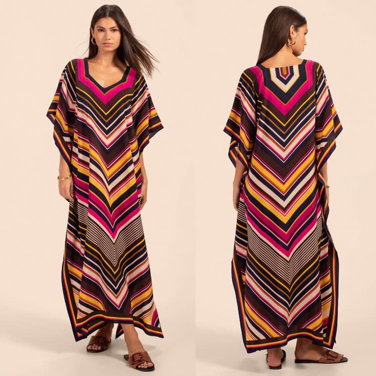 High Quality Islamic Clothing Striped Printed Bikini Cover up Vacation Robe Sunscreen Shirt Beach Dress