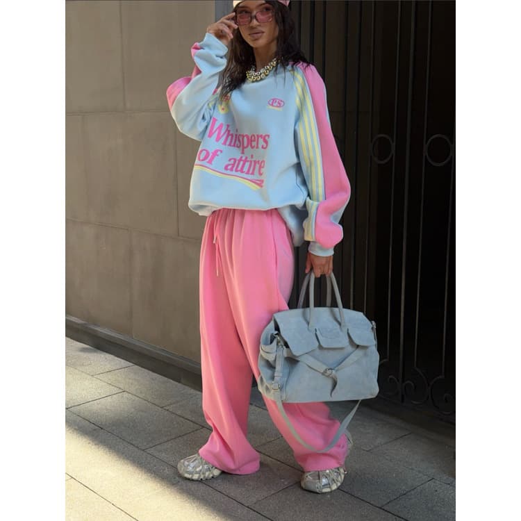 Stylish Winter Printed Set Wholesale Long Sleeve Sweatshirt Custom logo Solid Color Drawstring Pants Factory Direct