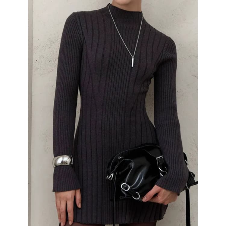 Long Sleeved Dress Custom logo Simple Knit Dress Wholesale Vertical Striped Skirt Factory Direct