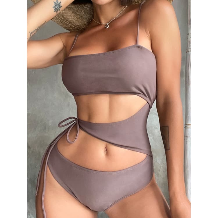 Spot Wholesale New Bikini Irregular One Piece Swimsuit Sexy Hollow Bandage Swimwear