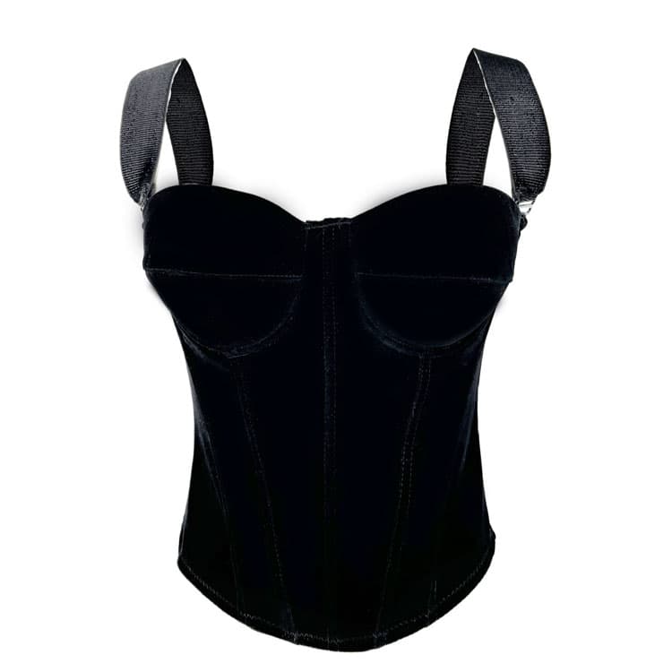 Women Fashion Bustier Top Black Velvet Underbust Corset with Zipper and Garters for Outerwear Wholesale Corset