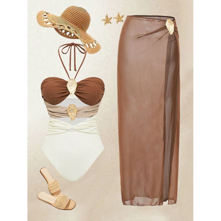 Solid Color Swimwear Bikini Fashion Sexy 3 Piece Set 2025 New Cover Dress Luxury Swimwear Set