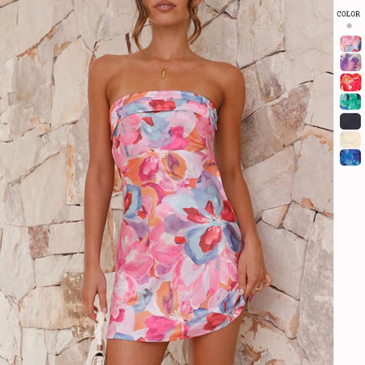 Bandeau Backless Dress Custom logo Printed Beach Skirt Wholesale Casual Dress Factory Directly