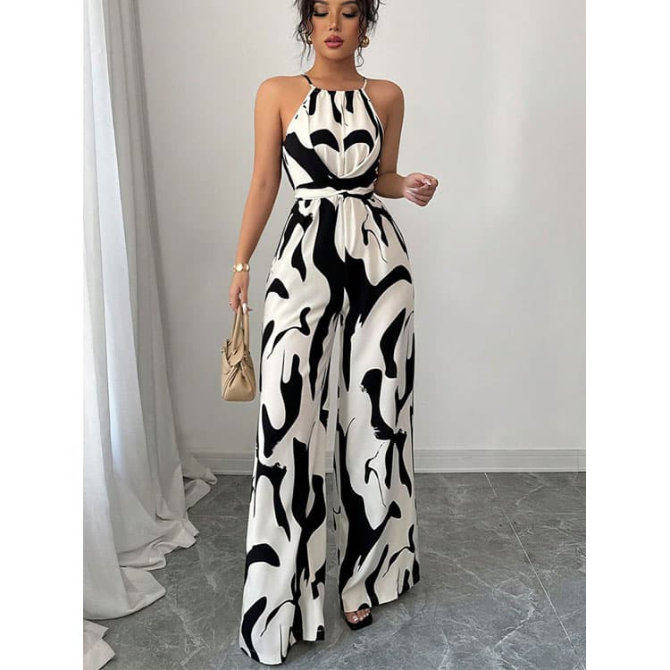 Breathable Printed Suit Set Wholesale Stylish Women Jumpsuit Custom logo Sleeveless Casual Suit Set Factory Direct